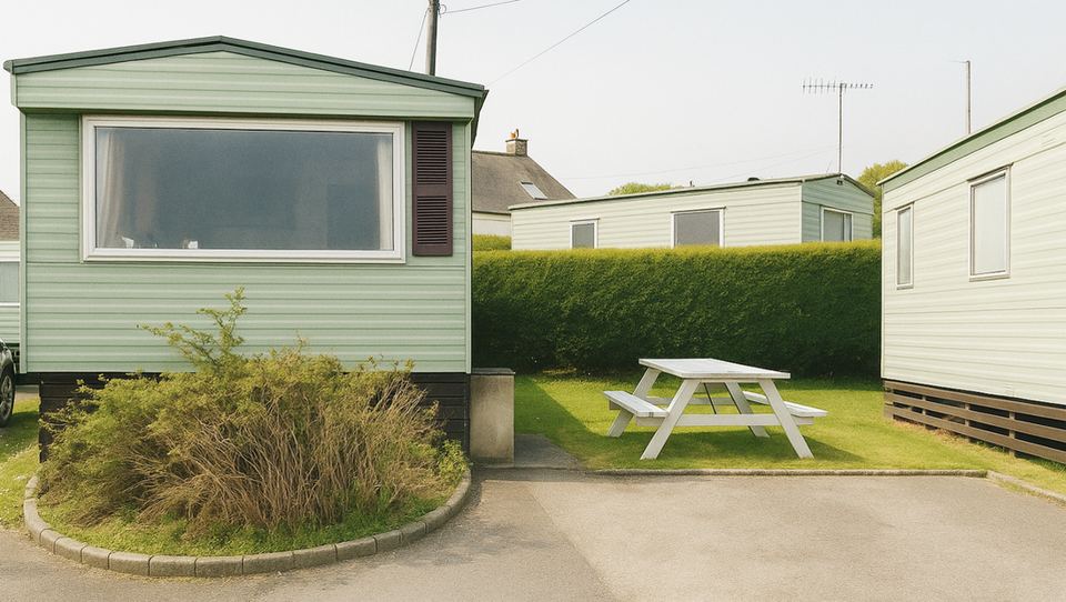 Caravan with picnic bench