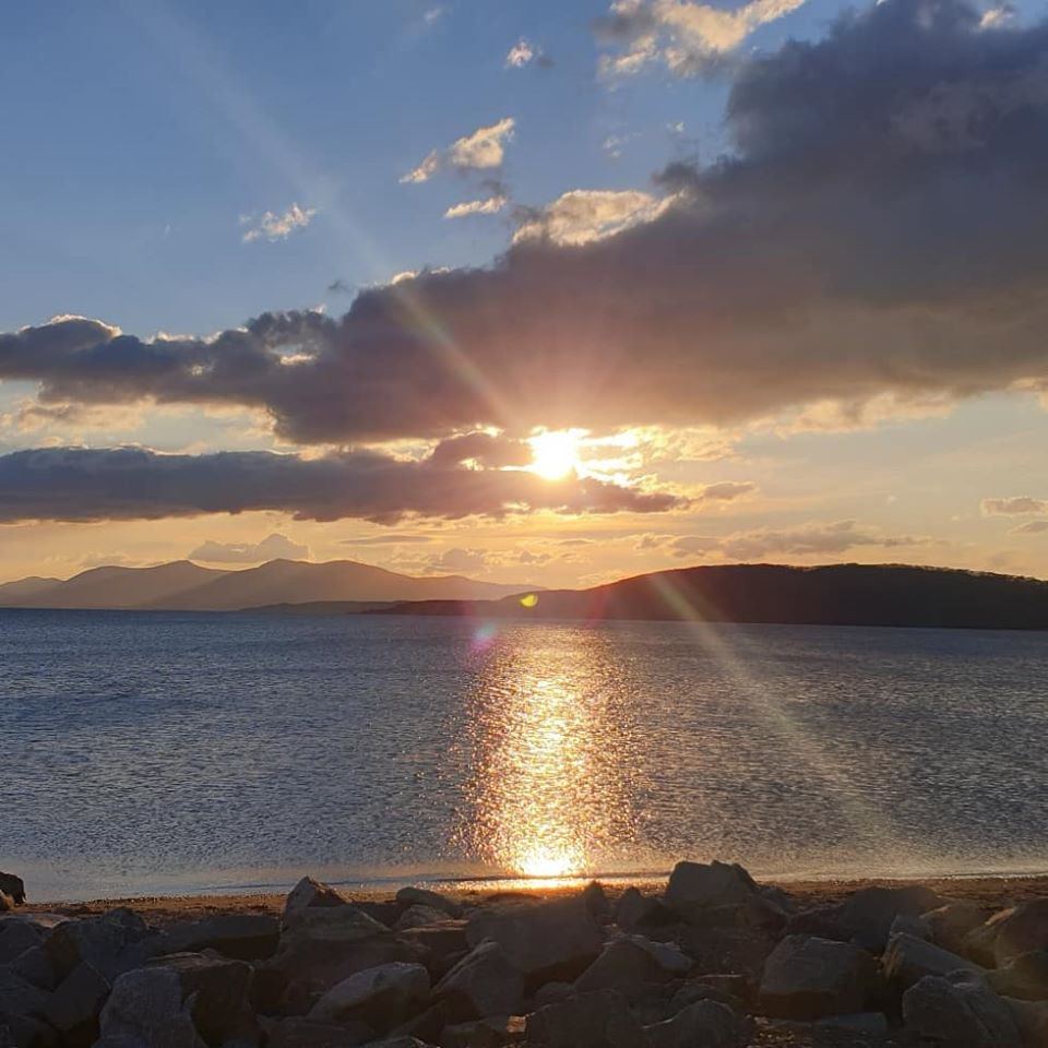 Sunset over the water