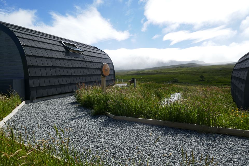 Pod exterior with gravel path