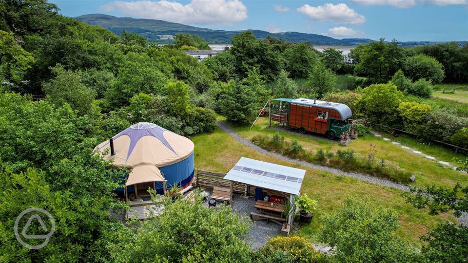 Yurt and horse lorry from above