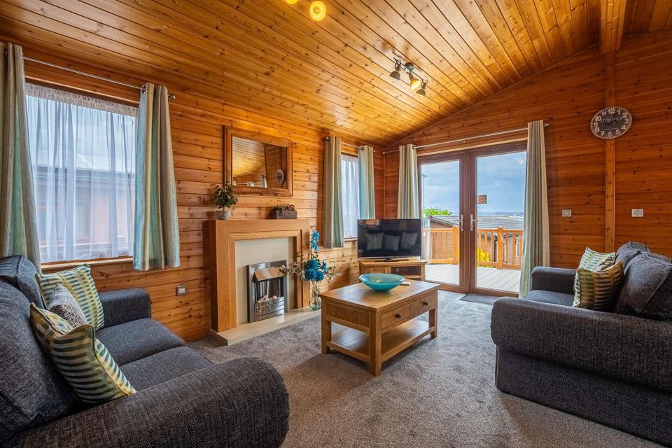 Lodge lounge with wood panelling