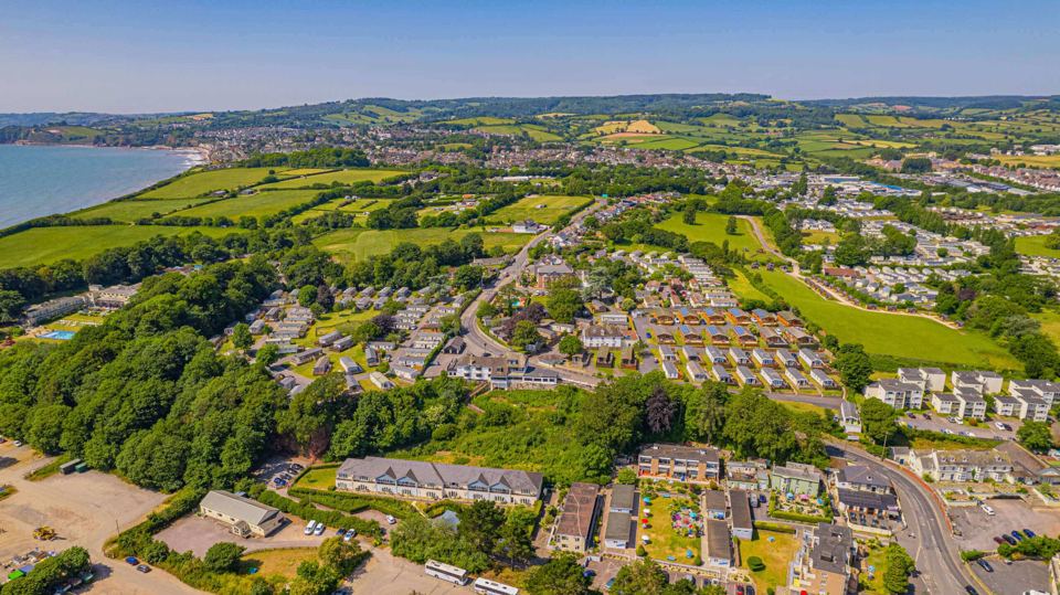 Aerial view of the park and fields