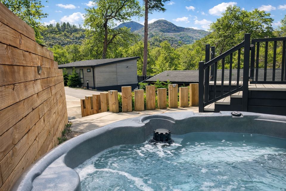 Hot tub with mountain view