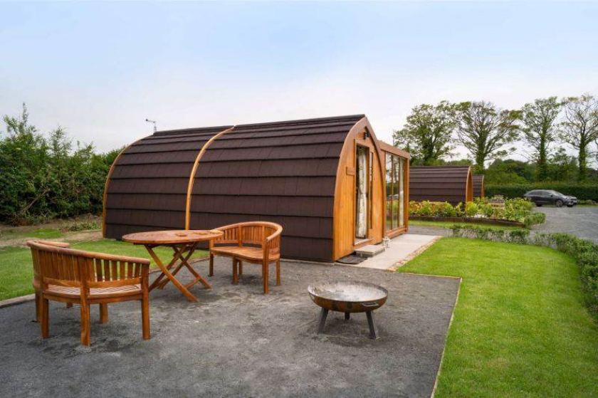 Pod with fire pit and seating