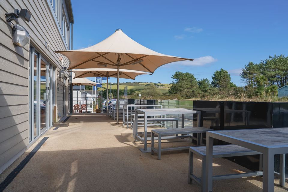 Outdoor seating under a parasol