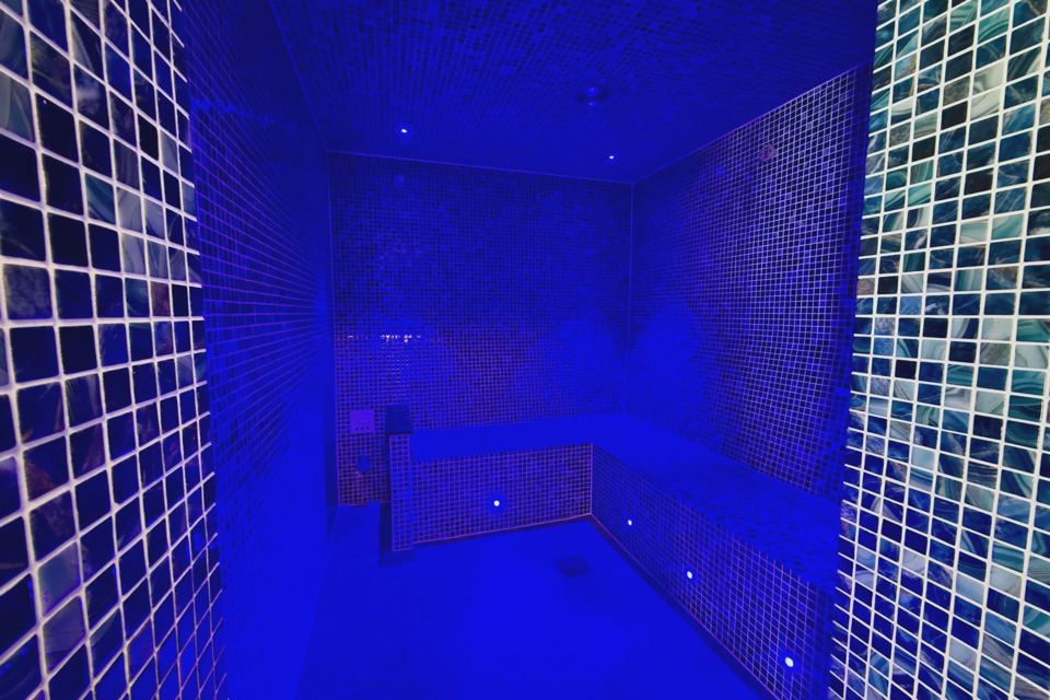Blue-tiled steam room