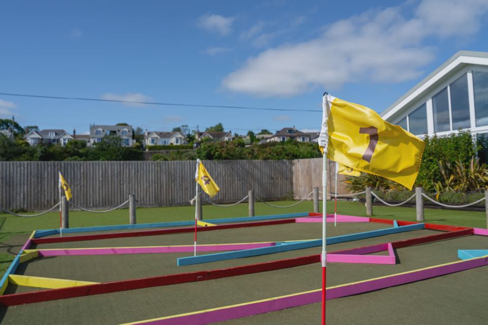 Mini golf course with flags