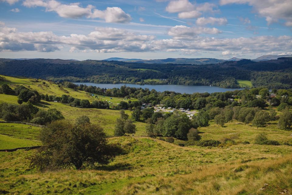 View over the lake and hills