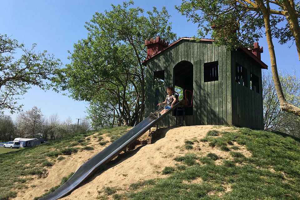 Slide and wooden lookout