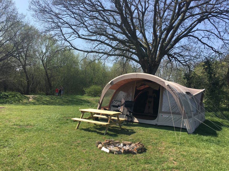 Tent with a fire pit