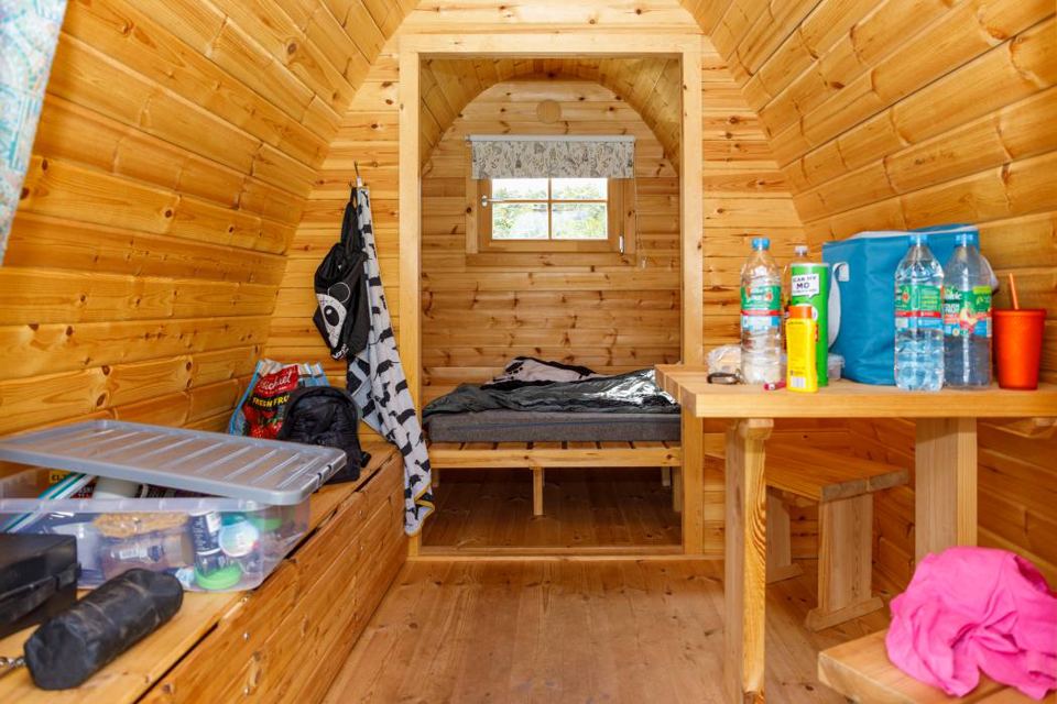 Inside the wooden pod