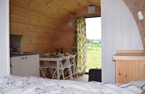 Pod living area and bed