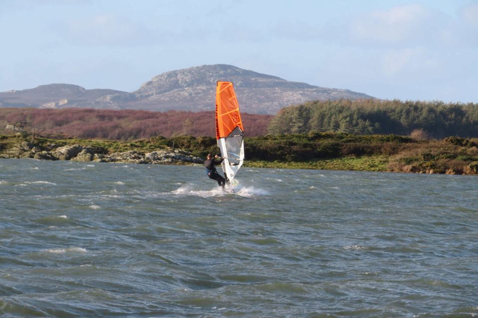 Windsurfer with Holyhead Mountain behind