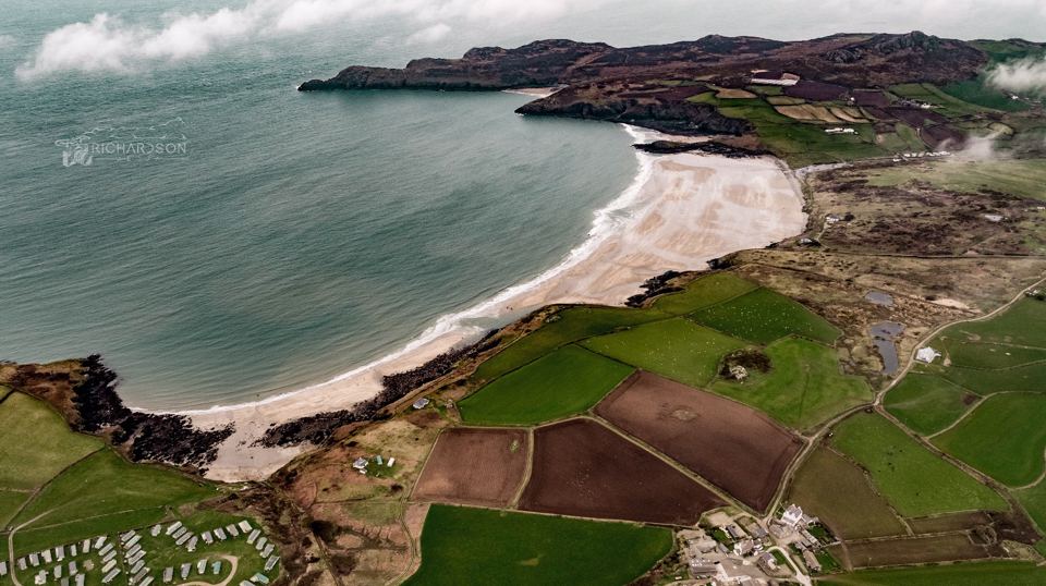 Aerial view of the bay and farm