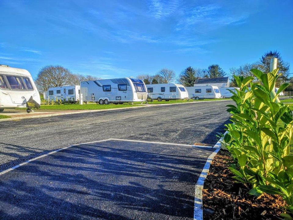Touring pitches in morning light