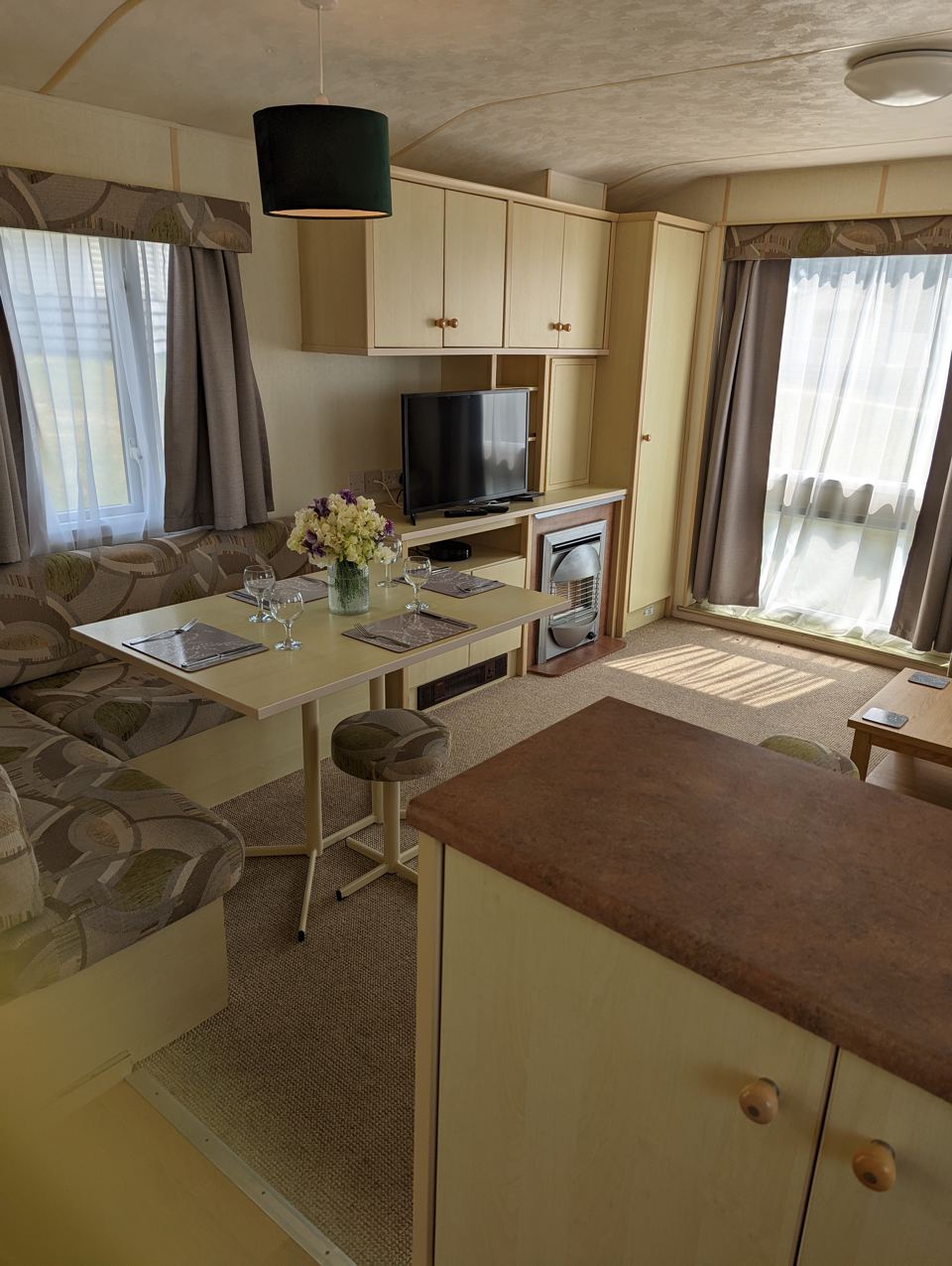 Lounge and dining in the caravan