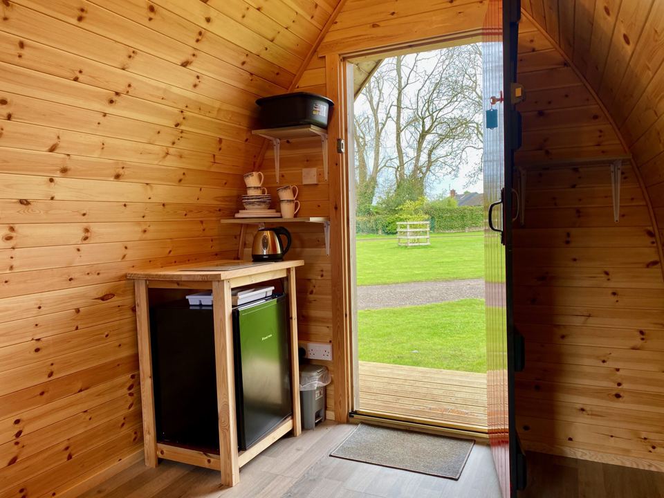 Pod kitchenette and door