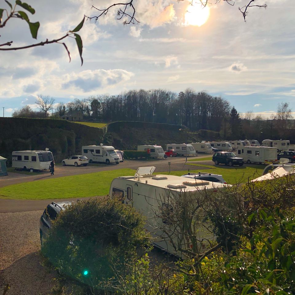 Caravans on grass with a view