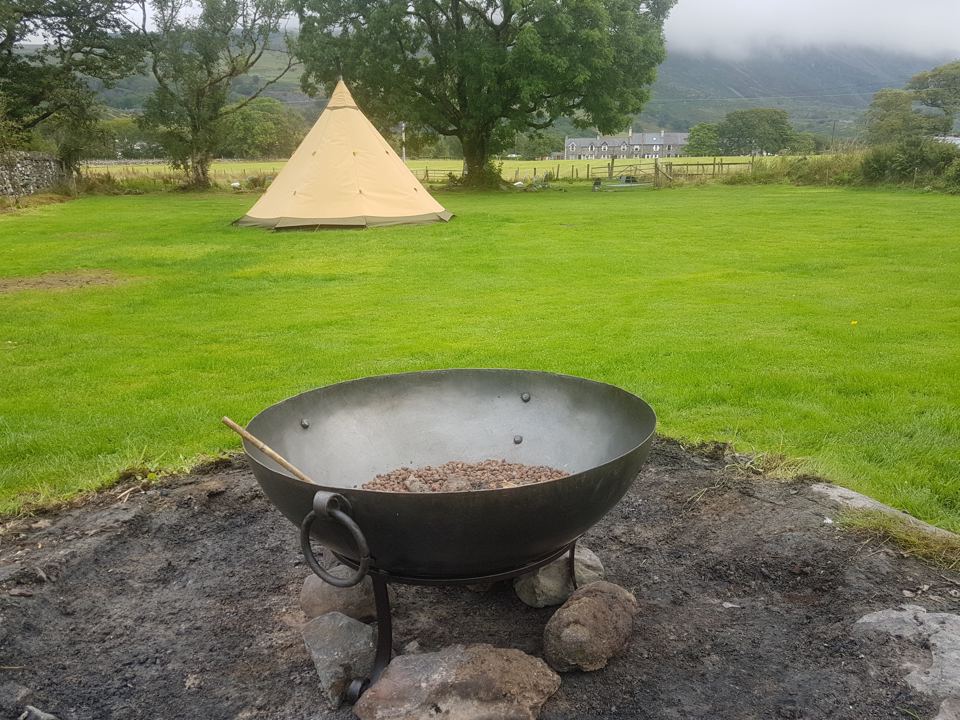 Fire bowl above the camping field