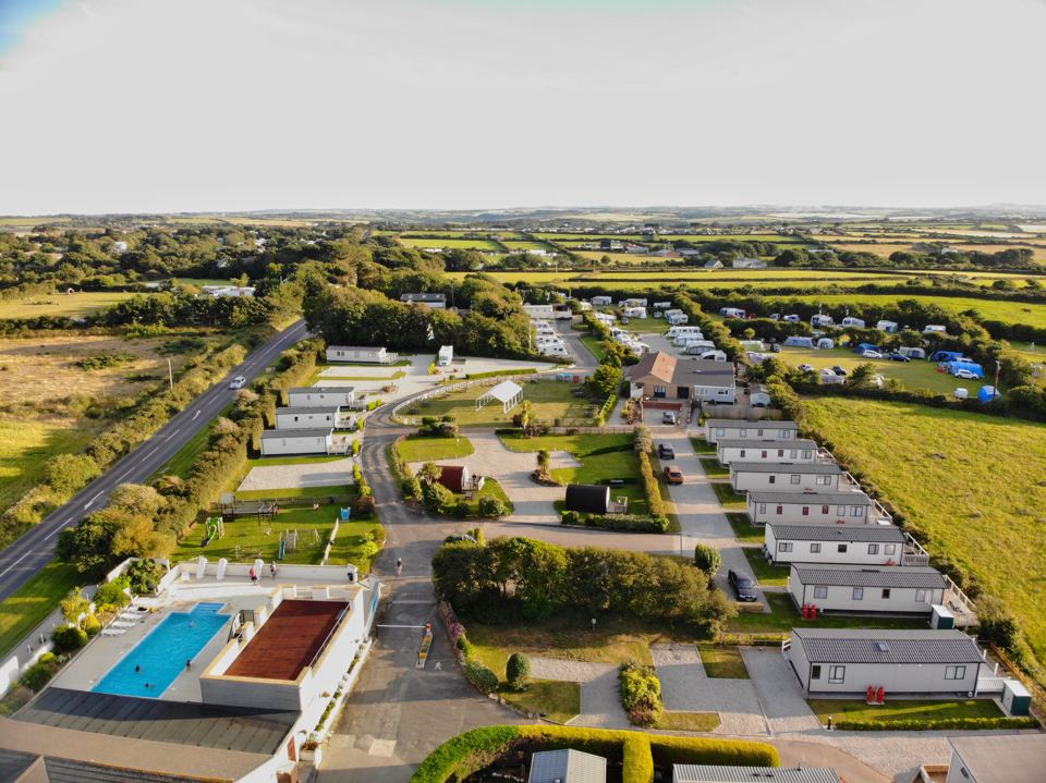 Aerial view of the park and pool