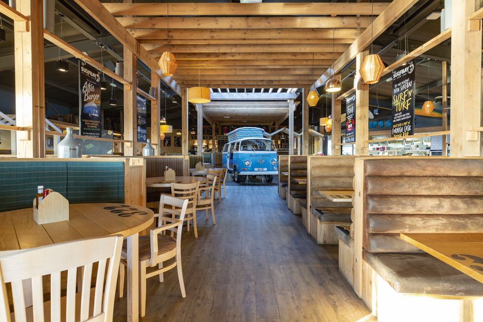 Restaurant with booth seating