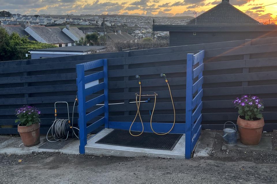 Dog wash with a view of town
