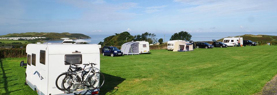 Touring pitches looking to the bay