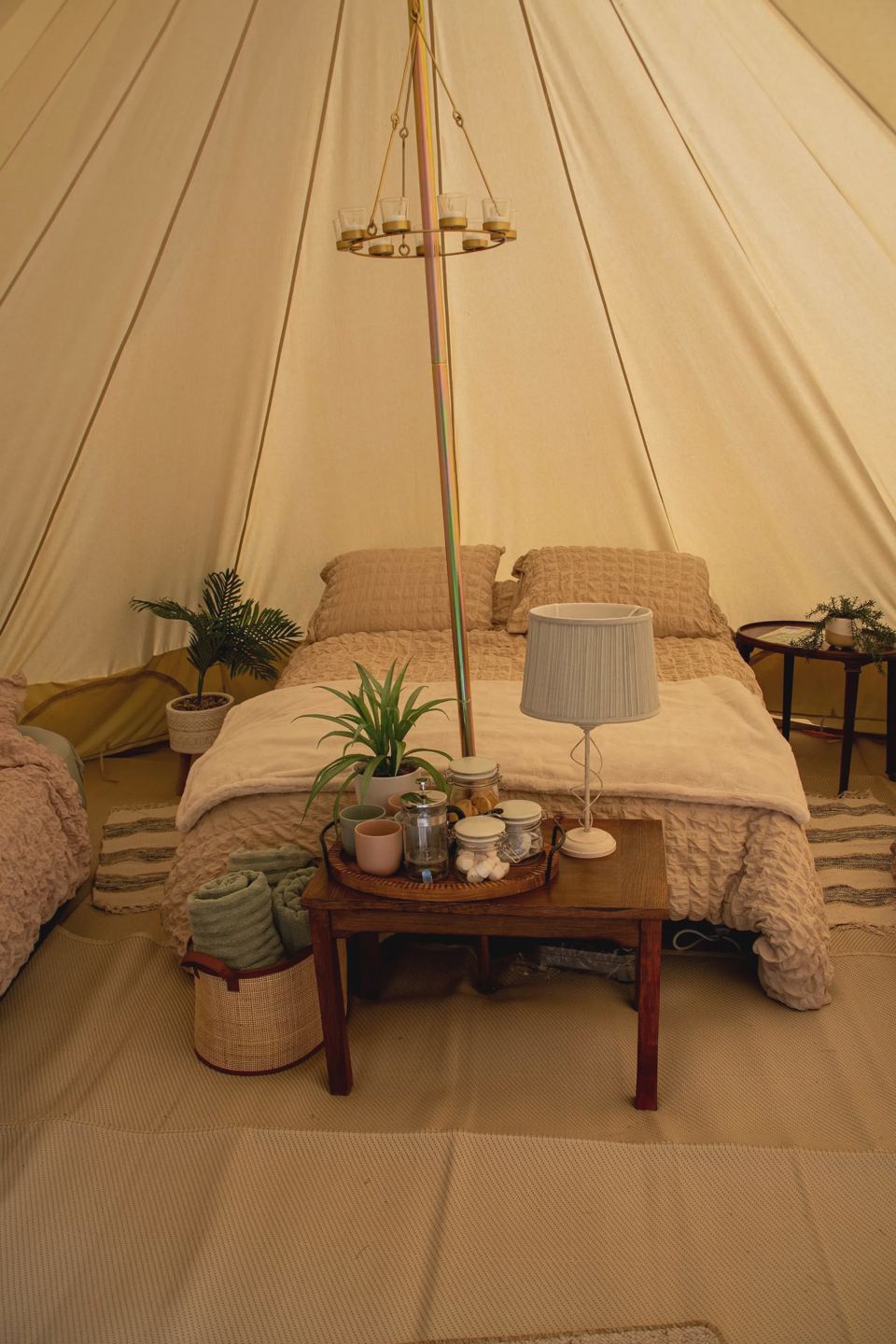 Made-up bell tent bed