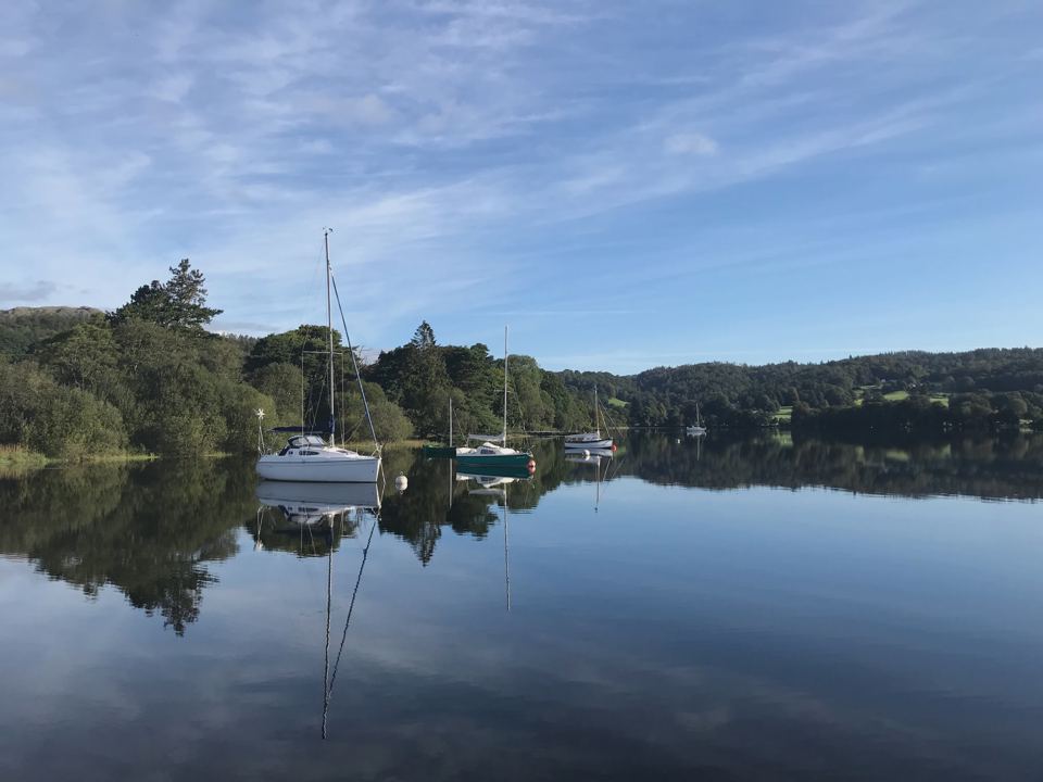 Yachts moored on the lake