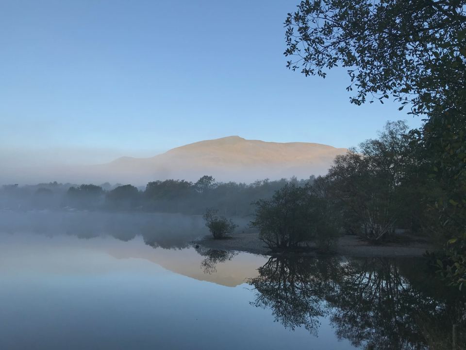 Misty lake at dawn