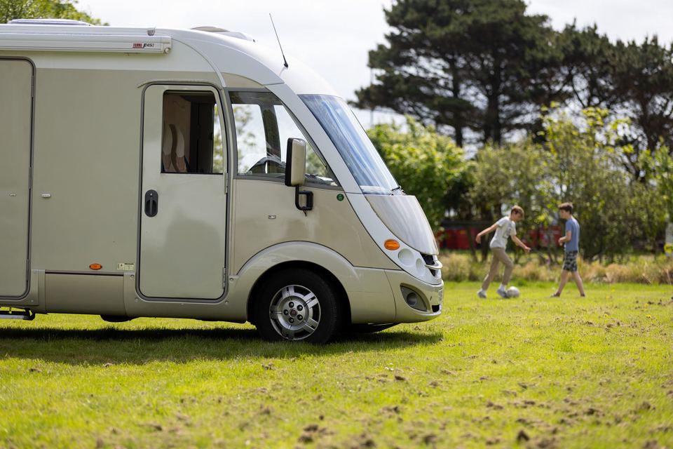 Motorhome parked on the grass