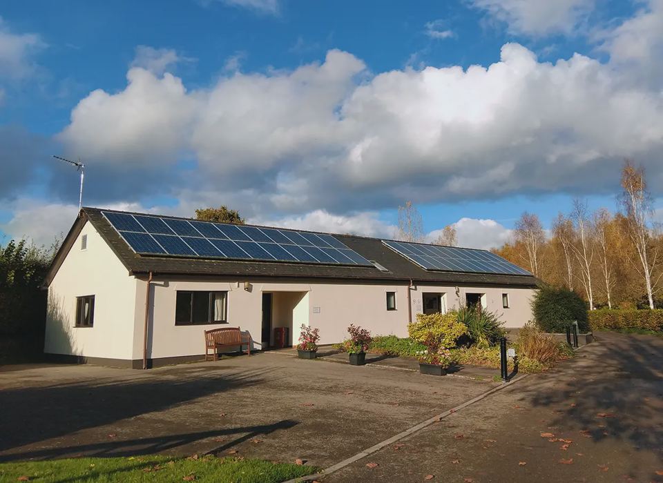 Facilities block with solar panels