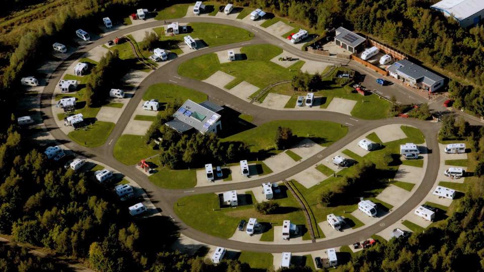Pitches among the trees from above