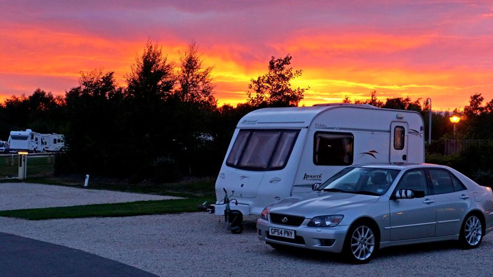 Caravan at sunset