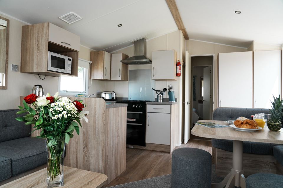 Caravan kitchen and dining area