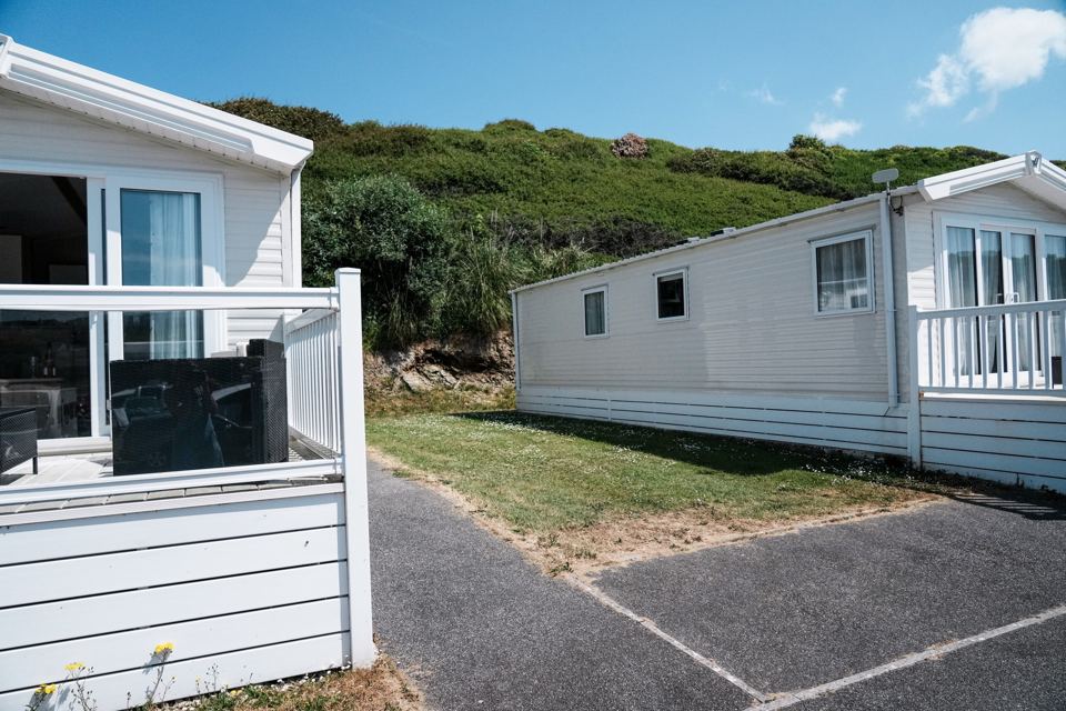 Caravan with decking by the road
