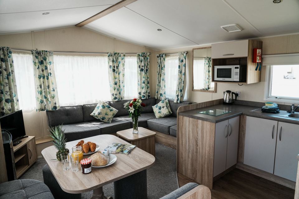 Lounge with flowery curtains