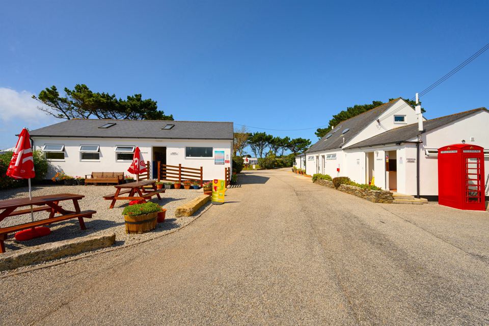 Reception building with picnic tables