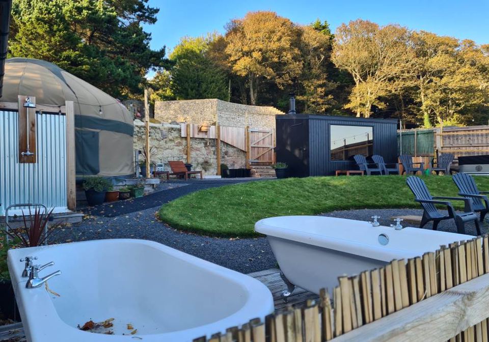 Outdoor baths beside the yurt