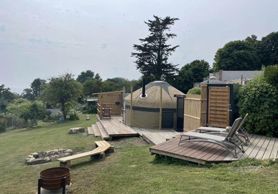 Yurt with deck and fire pit