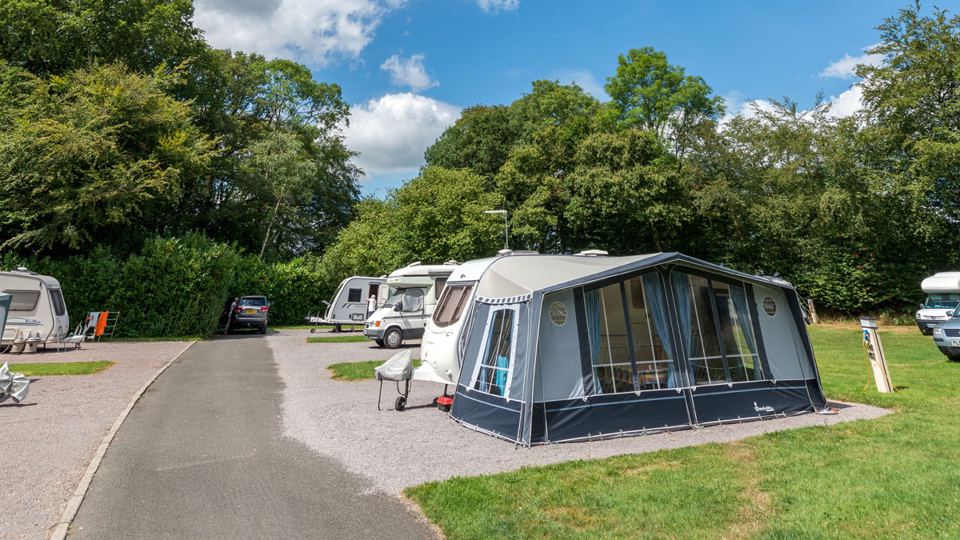 Caravan and awning on the hardstanding