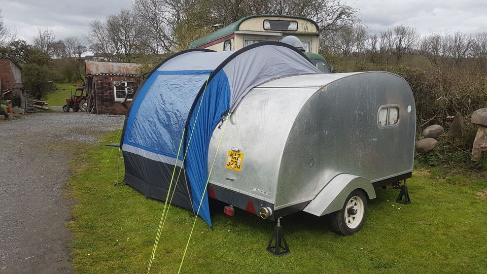 Tent and teardrop caravan