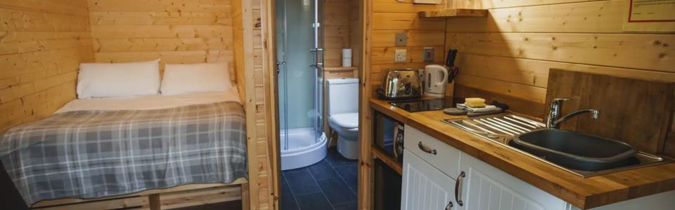 Inside a glamping pod