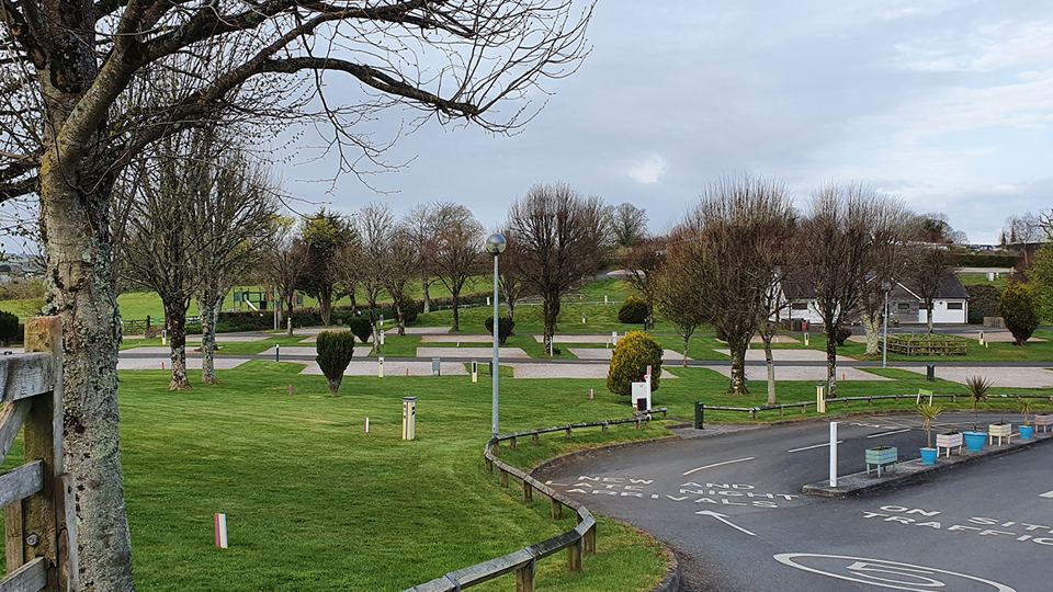 Site road past the grass lawns