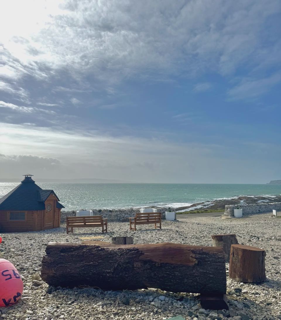 Barbecue hut and driftwood