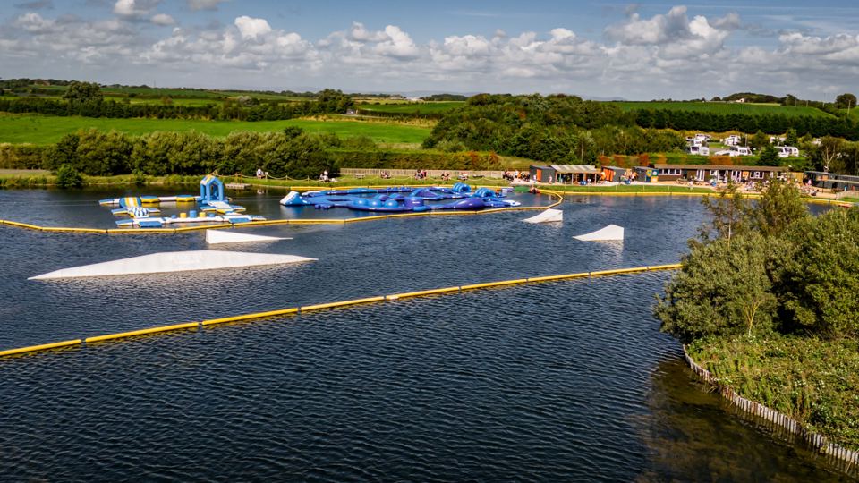 Wakepark and aqua park on the lake