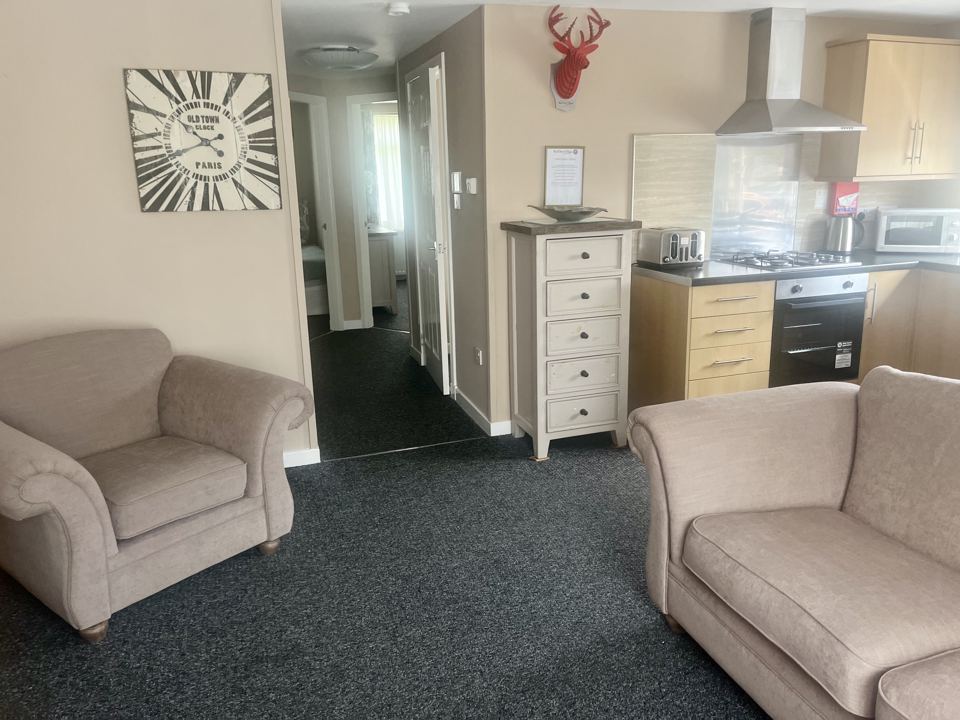 Open-plan caravan living area