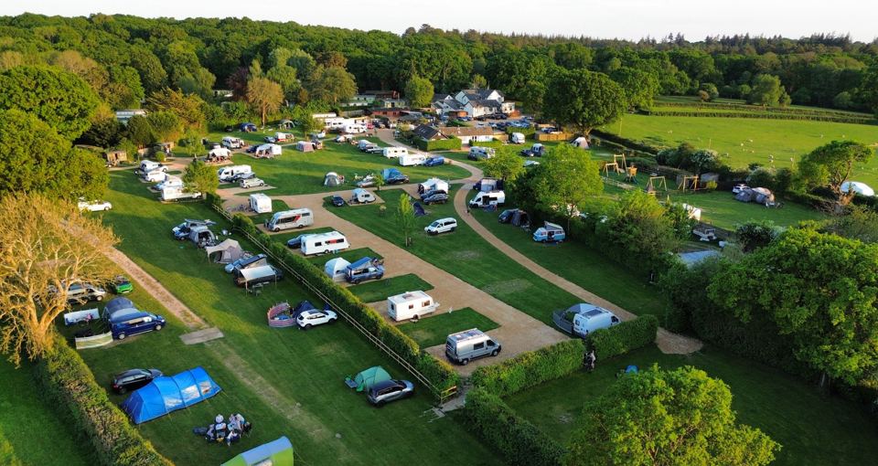 Pitches in the camping fields from above