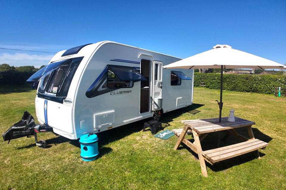 Hire caravan with awning