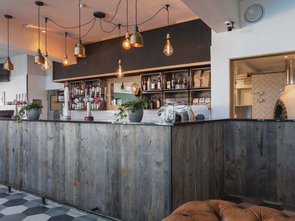 Bar with pendant lights